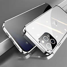 Handyhülle Hülle Luxus Aluminium Metall Rahmen Spiegel 360 Grad Ganzkörper Tasche M04 für Apple iPhone 14 Pro Silber