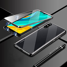 Handyhülle Hülle Luxus Aluminium Metall Rahmen Spiegel 360 Grad Ganzkörper Tasche M04 für Huawei Enjoy 10e Schwarz