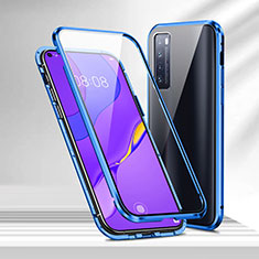 Handyhülle Hülle Luxus Aluminium Metall Rahmen Spiegel 360 Grad Ganzkörper Tasche M04 für Huawei Nova 7 5G Blau