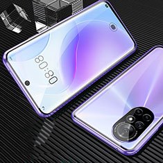 Handyhülle Hülle Luxus Aluminium Metall Rahmen Spiegel 360 Grad Ganzkörper Tasche M04 für Huawei Nova 8 5G Violett