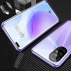 Handyhülle Hülle Luxus Aluminium Metall Rahmen Spiegel 360 Grad Ganzkörper Tasche M04 für Huawei Nova 8 Pro 5G Violett