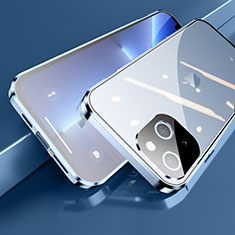Handyhülle Hülle Luxus Aluminium Metall Rahmen Spiegel 360 Grad Ganzkörper Tasche M05 für Apple iPhone 13 Mini Blau