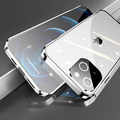 Handyhülle Hülle Luxus Aluminium Metall Rahmen Spiegel 360 Grad Ganzkörper Tasche M05 für Apple iPhone 13 Mini Silber