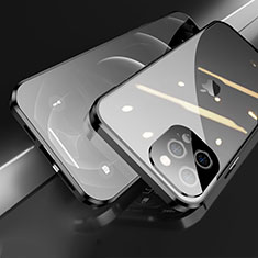 Handyhülle Hülle Luxus Aluminium Metall Rahmen Spiegel 360 Grad Ganzkörper Tasche M05 für Apple iPhone 13 Pro Schwarz