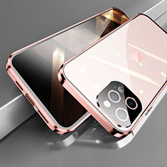 Handyhülle Hülle Luxus Aluminium Metall Rahmen Spiegel 360 Grad Ganzkörper Tasche M05 für Apple iPhone 14 Pro Max Rosegold