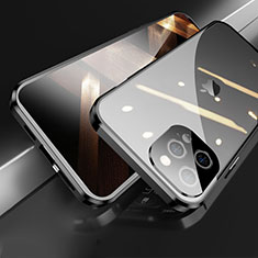 Handyhülle Hülle Luxus Aluminium Metall Rahmen Spiegel 360 Grad Ganzkörper Tasche M05 für Apple iPhone 14 Pro Max Schwarz