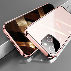 Handyhülle Hülle Luxus Aluminium Metall Rahmen Spiegel 360 Grad Ganzkörper Tasche M05 für Apple iPhone 15 Plus Rosegold