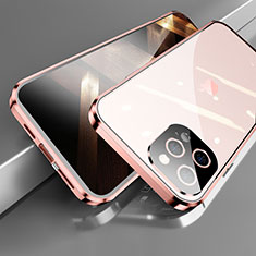 Handyhülle Hülle Luxus Aluminium Metall Rahmen Spiegel 360 Grad Ganzkörper Tasche M05 für Apple iPhone 16 Pro Max Rosegold