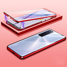 Handyhülle Hülle Luxus Aluminium Metall Rahmen Spiegel 360 Grad Ganzkörper Tasche M05 für Huawei Nova 7 5G Rot