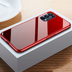 Handyhülle Hülle Luxus Aluminium Metall Rahmen Spiegel 360 Grad Ganzkörper Tasche M05 für Oppo Reno5 5G Rot und Schwarz