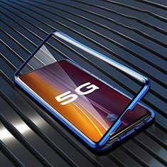 Handyhülle Hülle Luxus Aluminium Metall Rahmen Spiegel 360 Grad Ganzkörper Tasche M05 für Vivo X50 5G Blau