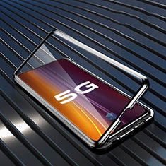 Handyhülle Hülle Luxus Aluminium Metall Rahmen Spiegel 360 Grad Ganzkörper Tasche M05 für Vivo X50 5G Schwarz