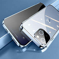 Handyhülle Hülle Luxus Aluminium Metall Rahmen Spiegel 360 Grad Ganzkörper Tasche M06 für Apple iPhone 13 Mini Blau