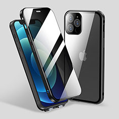 Handyhülle Hülle Luxus Aluminium Metall Rahmen Spiegel 360 Grad Ganzkörper Tasche M06 für Apple iPhone 13 Pro Schwarz