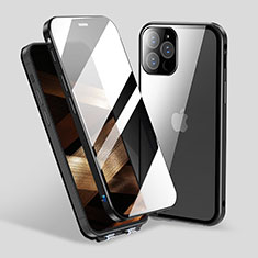 Handyhülle Hülle Luxus Aluminium Metall Rahmen Spiegel 360 Grad Ganzkörper Tasche M06 für Apple iPhone 14 Pro Schwarz