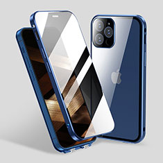 Handyhülle Hülle Luxus Aluminium Metall Rahmen Spiegel 360 Grad Ganzkörper Tasche M06 für Apple iPhone 15 Pro Blau