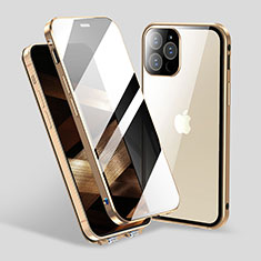 Handyhülle Hülle Luxus Aluminium Metall Rahmen Spiegel 360 Grad Ganzkörper Tasche M06 für Apple iPhone 15 Pro Gold