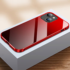Handyhülle Hülle Luxus Aluminium Metall Rahmen Spiegel 360 Grad Ganzkörper Tasche M07 für Apple iPhone 14 Plus Rot und Schwarz