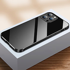 Handyhülle Hülle Luxus Aluminium Metall Rahmen Spiegel 360 Grad Ganzkörper Tasche M07 für Apple iPhone 14 Pro Schwarz