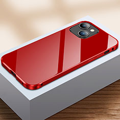 Handyhülle Hülle Luxus Aluminium Metall Rahmen Spiegel 360 Grad Ganzkörper Tasche M07 für Apple iPhone 14 Rot