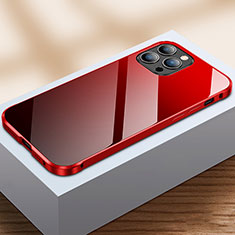 Handyhülle Hülle Luxus Aluminium Metall Rahmen Spiegel 360 Grad Ganzkörper Tasche M07 für Apple iPhone 15 Pro Rot und Schwarz