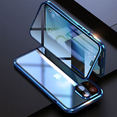 Handyhülle Hülle Luxus Aluminium Metall Rahmen Spiegel 360 Grad Ganzkörper Tasche M08 für Apple iPhone 13 Blau