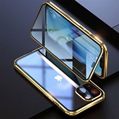 Handyhülle Hülle Luxus Aluminium Metall Rahmen Spiegel 360 Grad Ganzkörper Tasche M08 für Apple iPhone 13 Mini Gold