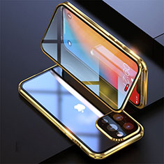 Handyhülle Hülle Luxus Aluminium Metall Rahmen Spiegel 360 Grad Ganzkörper Tasche M08 für Apple iPhone 13 Pro Max Gold