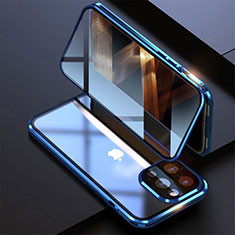 Handyhülle Hülle Luxus Aluminium Metall Rahmen Spiegel 360 Grad Ganzkörper Tasche M08 für Apple iPhone 15 Pro Blau