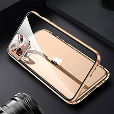 Handyhülle Hülle Luxus Aluminium Metall Rahmen Spiegel 360 Grad Ganzkörper Tasche M09 für Apple iPhone 13 Pro Gold