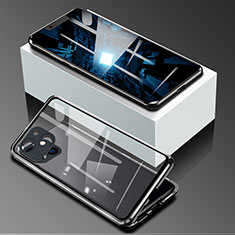 Handyhülle Hülle Luxus Aluminium Metall Rahmen Spiegel 360 Grad Ganzkörper Tasche M09 für Apple iPhone 13 Schwarz