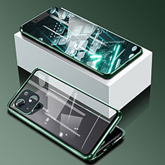 Handyhülle Hülle Luxus Aluminium Metall Rahmen Spiegel 360 Grad Ganzkörper Tasche M09 für Apple iPhone 14 Grün