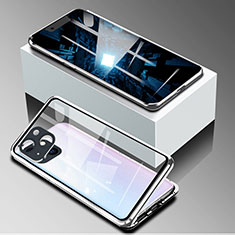 Handyhülle Hülle Luxus Aluminium Metall Rahmen Spiegel 360 Grad Ganzkörper Tasche M09 für Apple iPhone 14 Silber