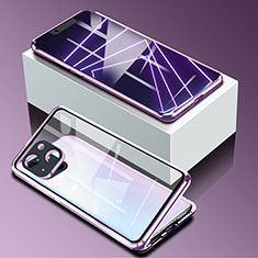 Handyhülle Hülle Luxus Aluminium Metall Rahmen Spiegel 360 Grad Ganzkörper Tasche M09 für Apple iPhone 14 Violett