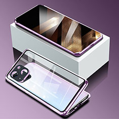 Handyhülle Hülle Luxus Aluminium Metall Rahmen Spiegel 360 Grad Ganzkörper Tasche M09 für Apple iPhone 15 Plus Violett