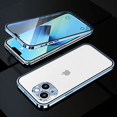 Handyhülle Hülle Luxus Aluminium Metall Rahmen Spiegel 360 Grad Ganzkörper Tasche M10 für Apple iPhone 14 Plus Blau