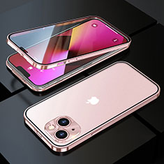 Handyhülle Hülle Luxus Aluminium Metall Rahmen Spiegel 360 Grad Ganzkörper Tasche M10 für Apple iPhone 14 Plus Rosegold