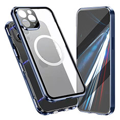 Handyhülle Hülle Luxus Aluminium Metall Rahmen Spiegel 360 Grad Ganzkörper Tasche mit Mag-Safe Magnetic Magnetisch für Apple iPhone 13 Pro Blau
