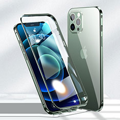 Handyhülle Hülle Luxus Aluminium Metall Rahmen Spiegel 360 Grad Ganzkörper Tasche N01 für Apple iPhone 12 Pro Grün