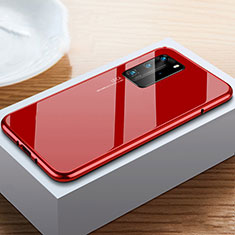 Handyhülle Hülle Luxus Aluminium Metall Rahmen Spiegel 360 Grad Ganzkörper Tasche N01 für Huawei P40 Pro Rot