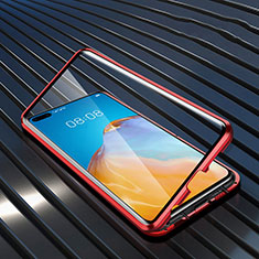 Handyhülle Hülle Luxus Aluminium Metall Rahmen Spiegel 360 Grad Ganzkörper Tasche N04 für Huawei P40 Rot