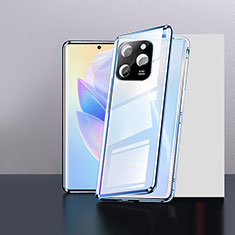 Handyhülle Hülle Luxus Aluminium Metall Rahmen Spiegel 360 Grad Ganzkörper Tasche P01 für Huawei Honor 60 SE 5G Blau