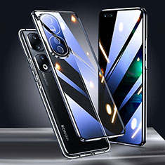 Handyhülle Hülle Luxus Aluminium Metall Rahmen Spiegel 360 Grad Ganzkörper Tasche P01 für Huawei Honor 90 Pro 5G Schwarz