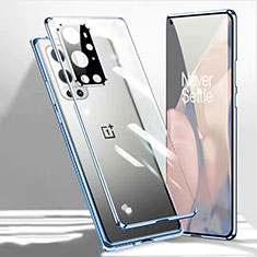 Handyhülle Hülle Luxus Aluminium Metall Rahmen Spiegel 360 Grad Ganzkörper Tasche P01 für OnePlus 9 Pro 5G Blau