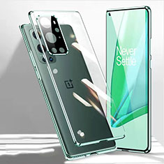 Handyhülle Hülle Luxus Aluminium Metall Rahmen Spiegel 360 Grad Ganzkörper Tasche P01 für OnePlus 9 Pro 5G Grün