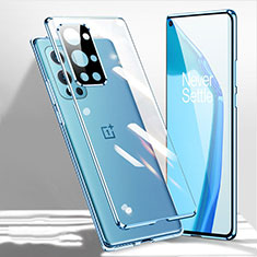 Handyhülle Hülle Luxus Aluminium Metall Rahmen Spiegel 360 Grad Ganzkörper Tasche P01 für OnePlus 9R 5G Blau