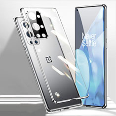 Handyhülle Hülle Luxus Aluminium Metall Rahmen Spiegel 360 Grad Ganzkörper Tasche P01 für OnePlus 9R 5G Silber