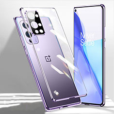 Handyhülle Hülle Luxus Aluminium Metall Rahmen Spiegel 360 Grad Ganzkörper Tasche P01 für OnePlus 9R 5G Violett