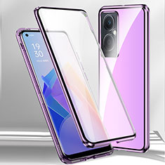 Handyhülle Hülle Luxus Aluminium Metall Rahmen Spiegel 360 Grad Ganzkörper Tasche P01 für OnePlus Nord N30 5G Violett