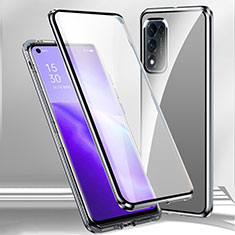 Handyhülle Hülle Luxus Aluminium Metall Rahmen Spiegel 360 Grad Ganzkörper Tasche P01 für Oppo A53s 5G Silber